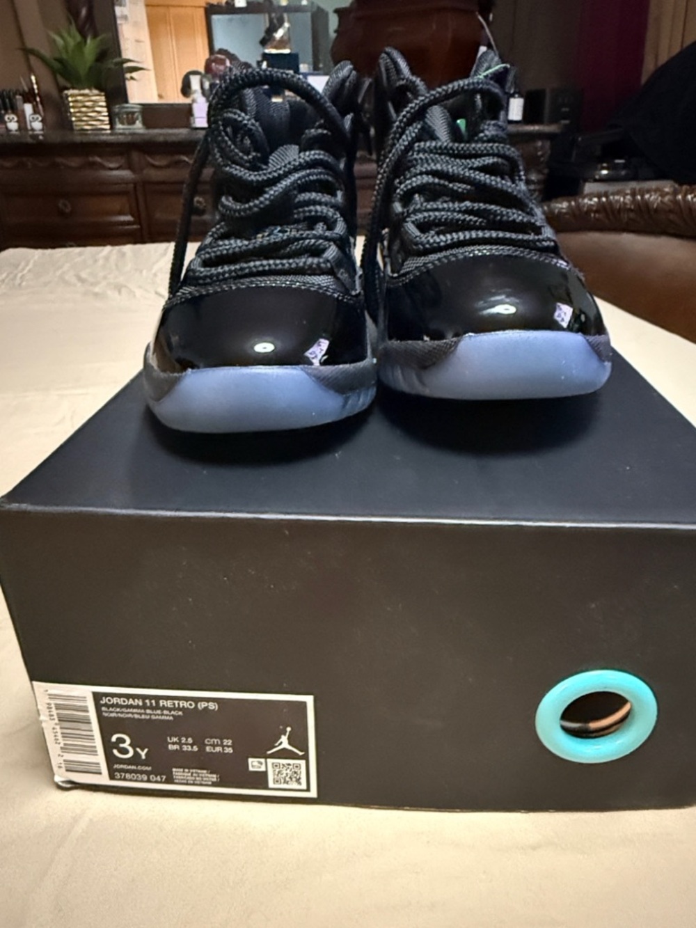 Jordan Black with Icy Blue Soles Youth Sneakers